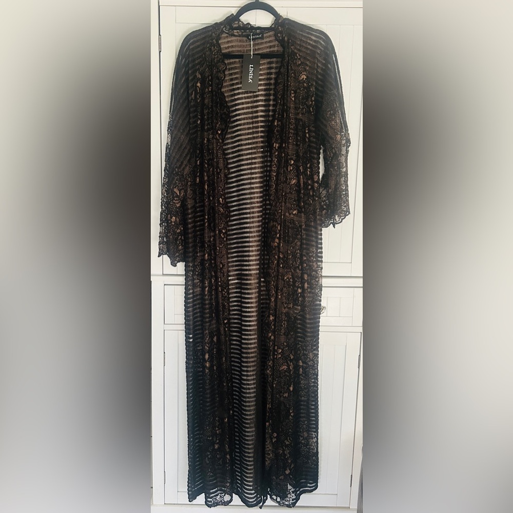 Linisa Black and Gold Laced Long Cover Up.